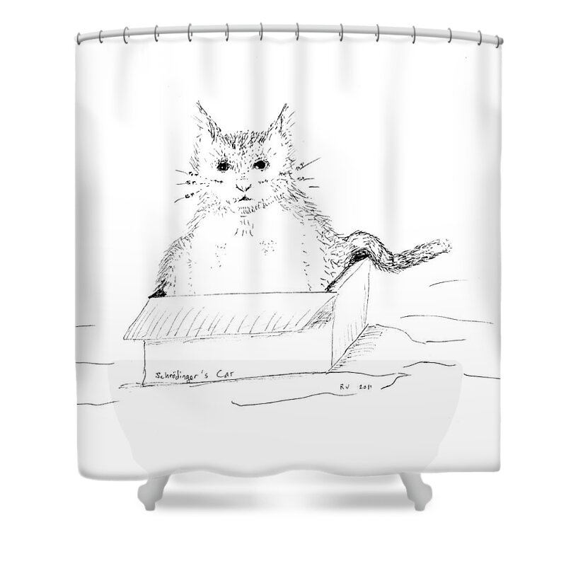 Cat Shower Curtain featuring the drawing Schrodinger Cat by Regina Valluzzi