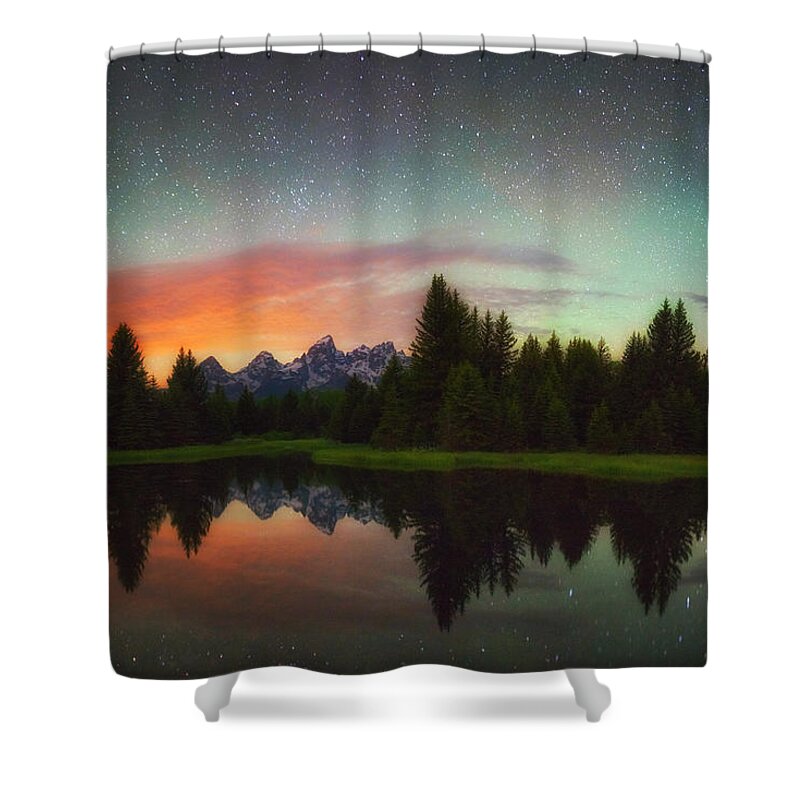 Night Photography Shower Curtain featuring the photograph Schwabacher Heavens by Darren White