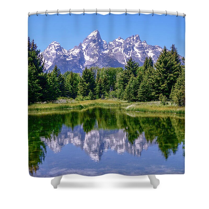 Grand Tetons National Park Shower Curtain featuring the photograph Schwabacher's Reflection by Joe Kopp