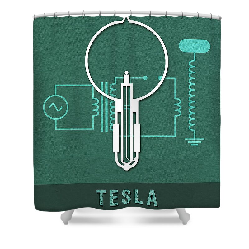 Tesla Shower Curtain featuring the mixed media Science Posters - Nikola Tesla - Physicist, Engineer by Studio Grafiikka