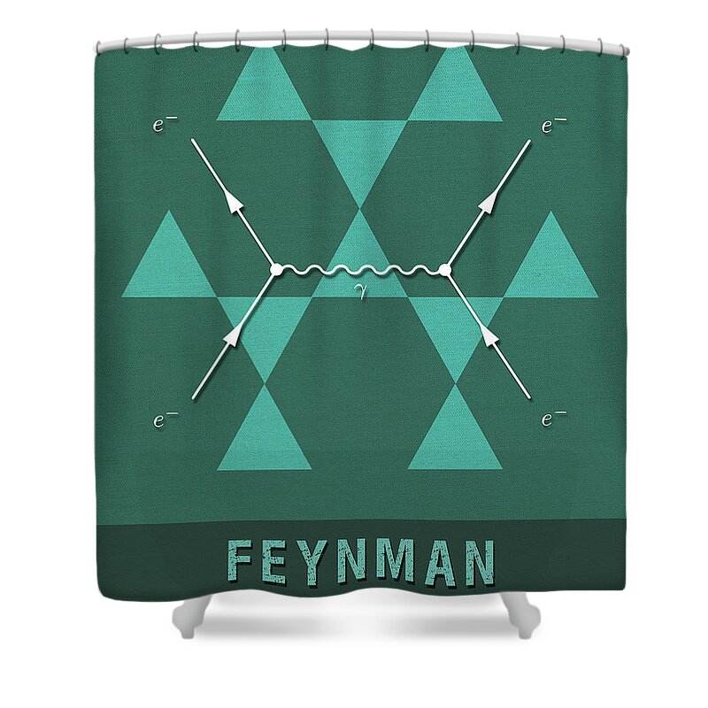 Feynman Shower Curtain featuring the mixed media Science Posters - Richard Feynman - Theoretical Physicist by Studio Grafiikka