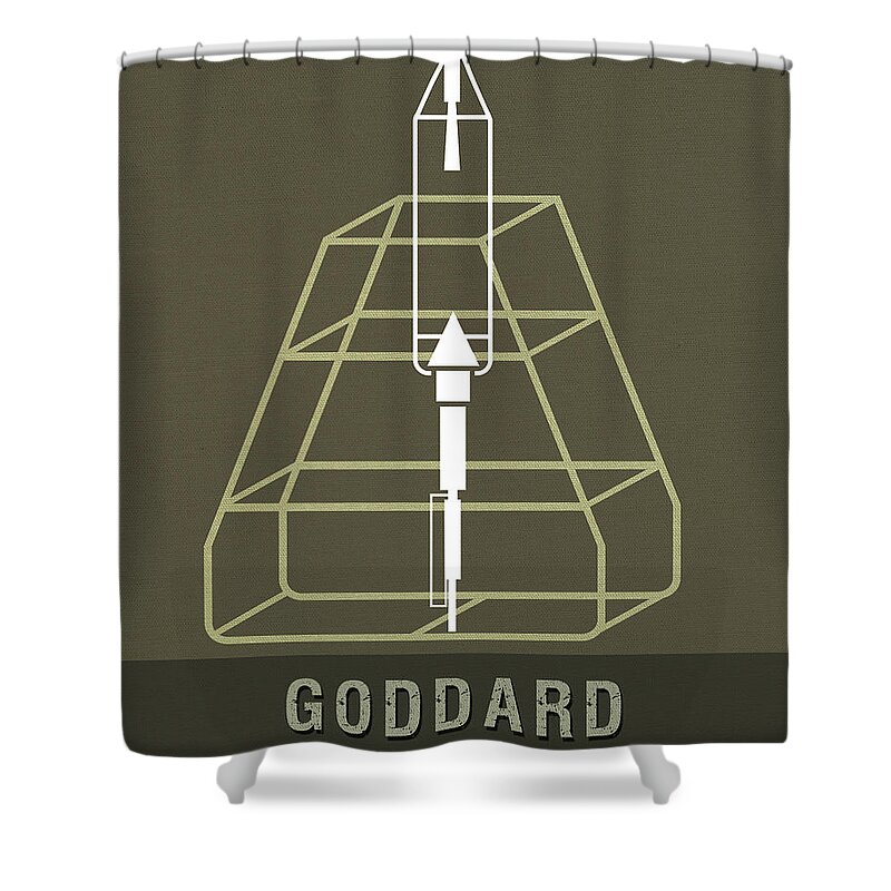 Goddard Shower Curtain featuring the mixed media Science Posters - Robert.H.Goddard - Engineer, Physicist, Inventor by Studio Grafiikka