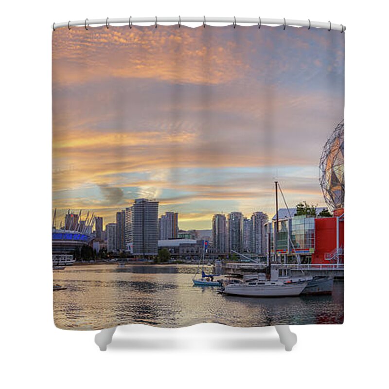 Canada Shower Curtain featuring the photograph Science World and BC Place Stadium at Sunset. Vancouver, BC by Rick Deacon