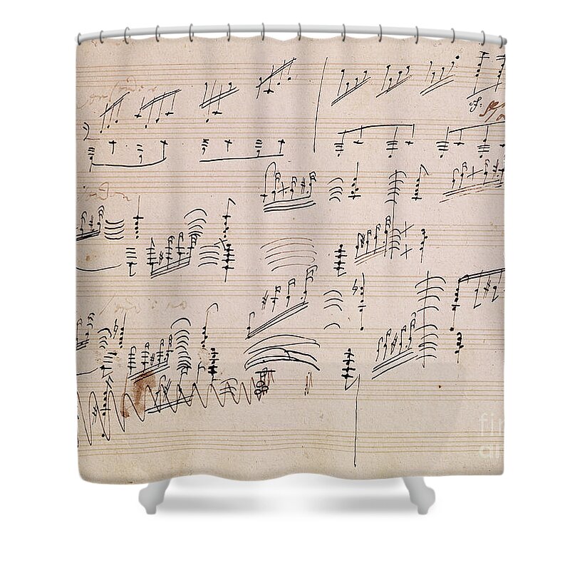 Score Shower Curtain featuring the drawing Score sheet of Moonlight Sonata by Ludwig van Beethoven
