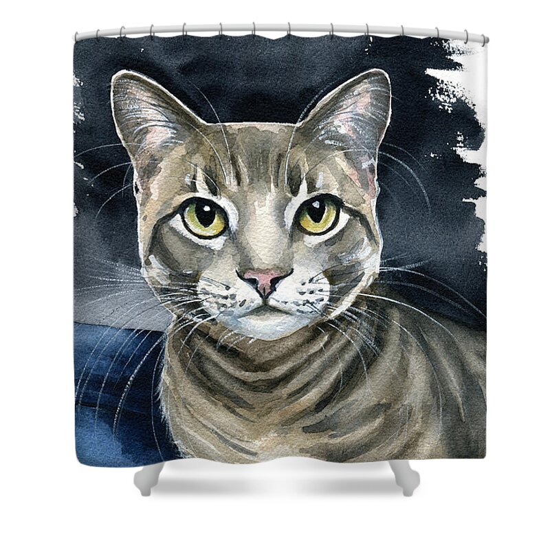 Cat Shower Curtain featuring the painting Scout - Cat Portrait by Dora Hathazi Mendes