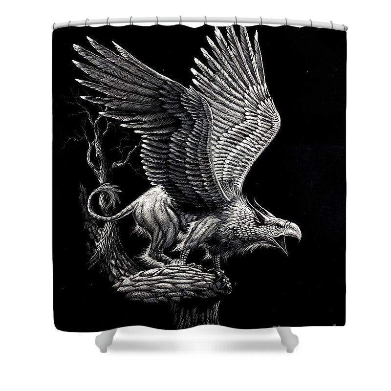 Griffon Shower Curtain featuring the drawing Screaming Griffon by Stanley Morrison