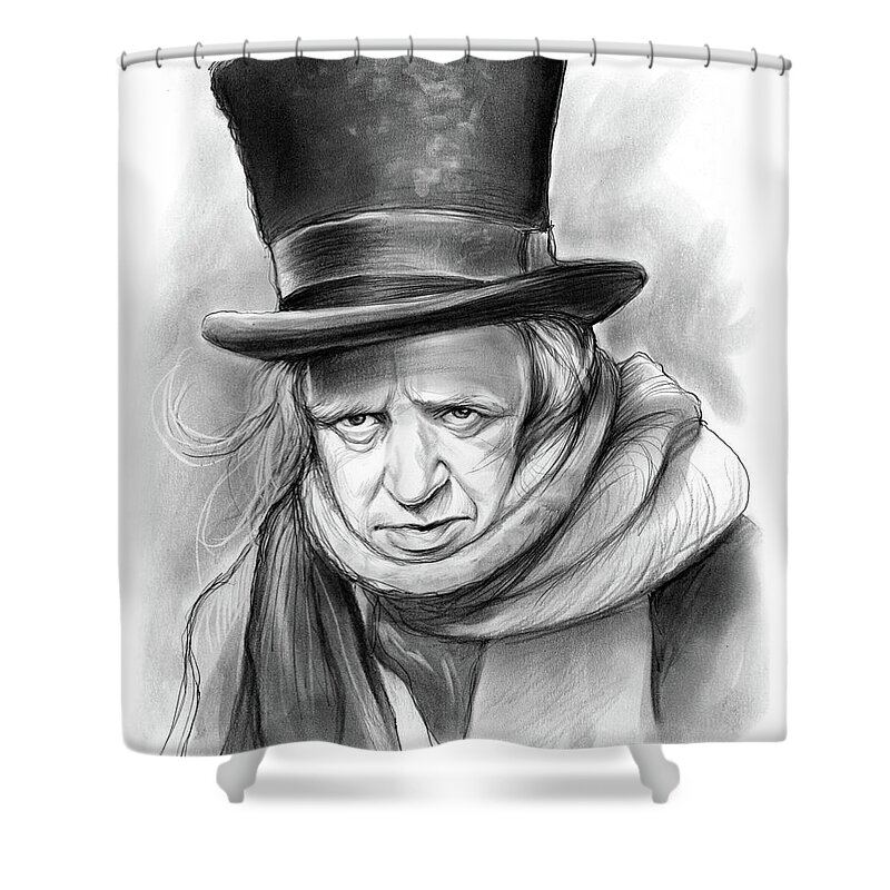 Alistair Sim Shower Curtain featuring the drawing Scrooge by Greg Joens