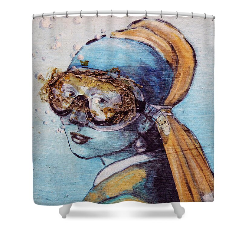 Graffiti Shower Curtain featuring the photograph Scuba Girl with Pearl Earring by Irene Suchocki