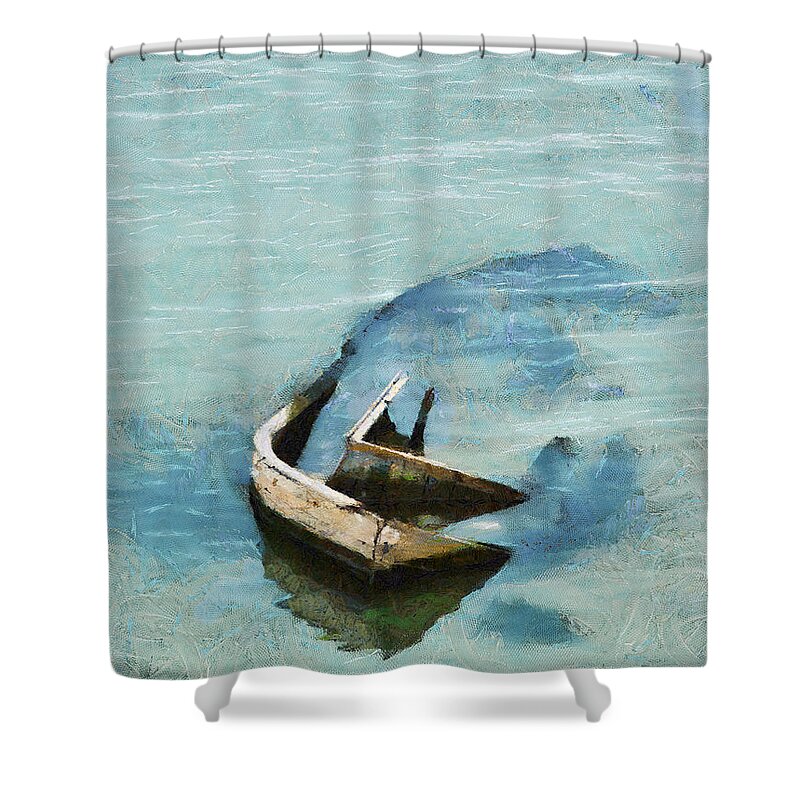 Painting Shower Curtain featuring the painting Sea and boat by Dimitar Hristov
