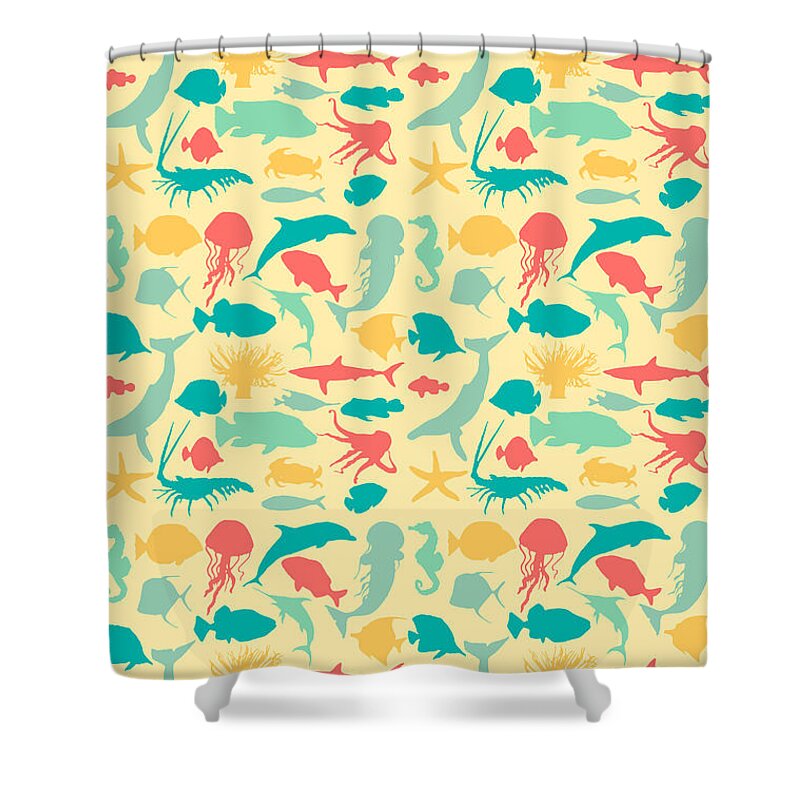 Pattern Shower Curtain featuring the digital art Sea Creatures by Naviblue