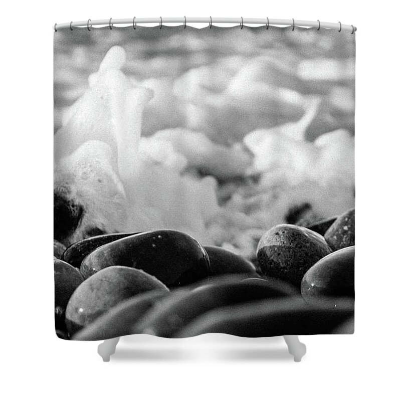 Water Shower Curtain featuring the photograph Sea foam B-W by Sergey Simanovsky