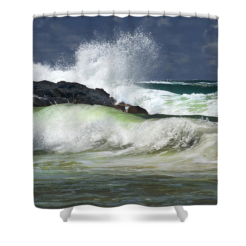 Rolling Breakers Shower Curtain featuring the photograph Sea Meets Rock by Frank Wilson