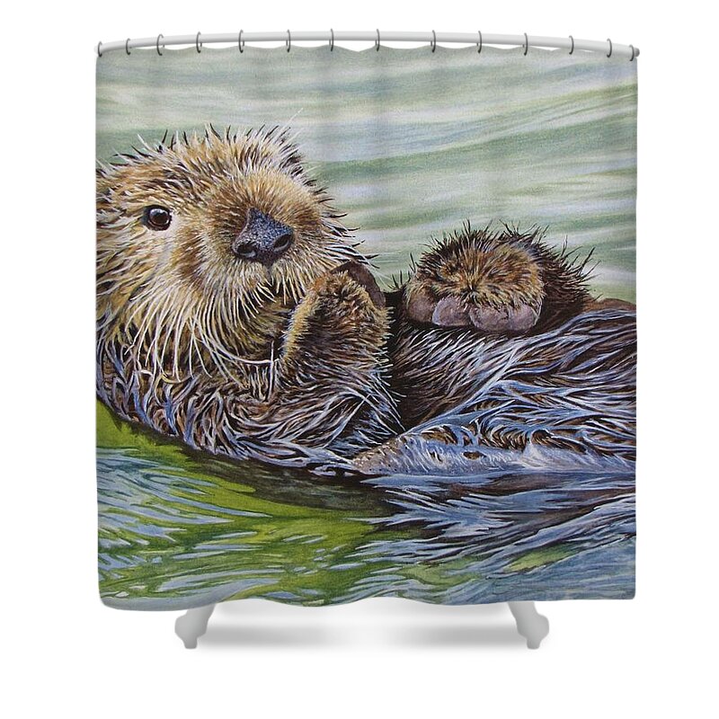 Otter Shower Curtain featuring the painting Sea Otter by Greg and Linda Halom