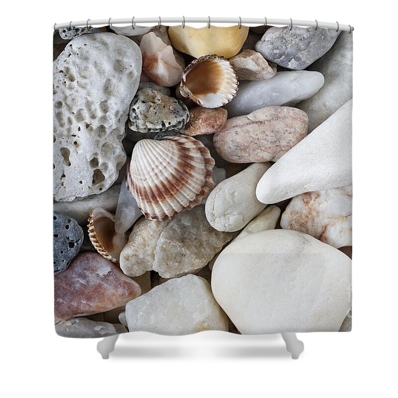 Mineral Shower Curtain featuring the photograph Sea Pebbles With Shells by Michal Boubin