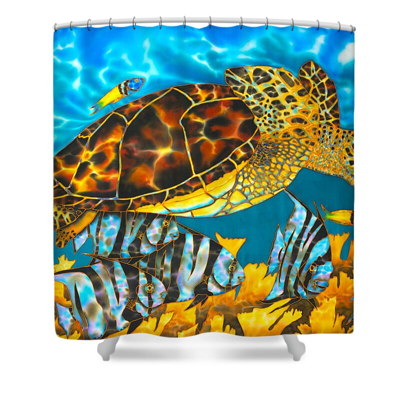 Sea Turtle Shower Curtain featuring the painting Sea Turtle and Atlantic Spadefish by Daniel Jean-Baptiste