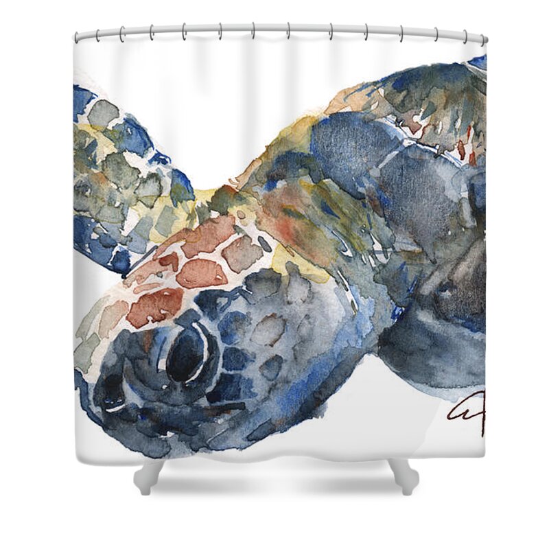 Sea Turtle Shower Curtain featuring the painting Sea Turtle - large size by Claudia Hafner