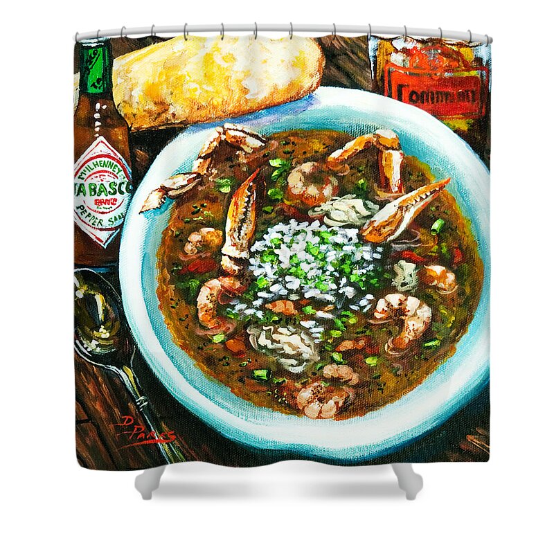 New Orleans Food Shower Curtain featuring the painting Seafood Gumbo by Dianne Parks