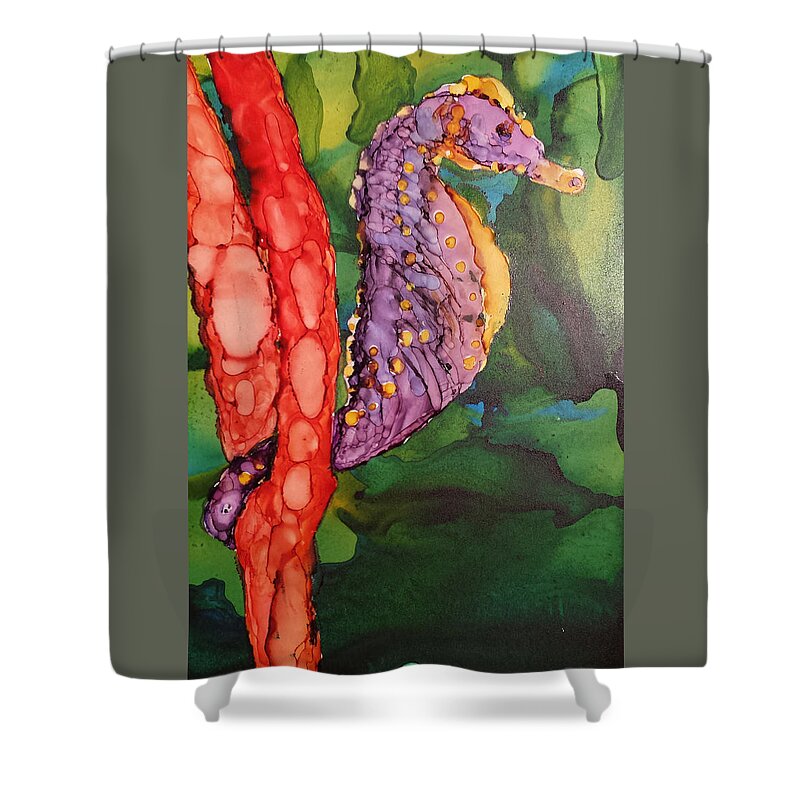 Seahorse Shower Curtain featuring the painting Seahorse Fantasy by Judy Mercer