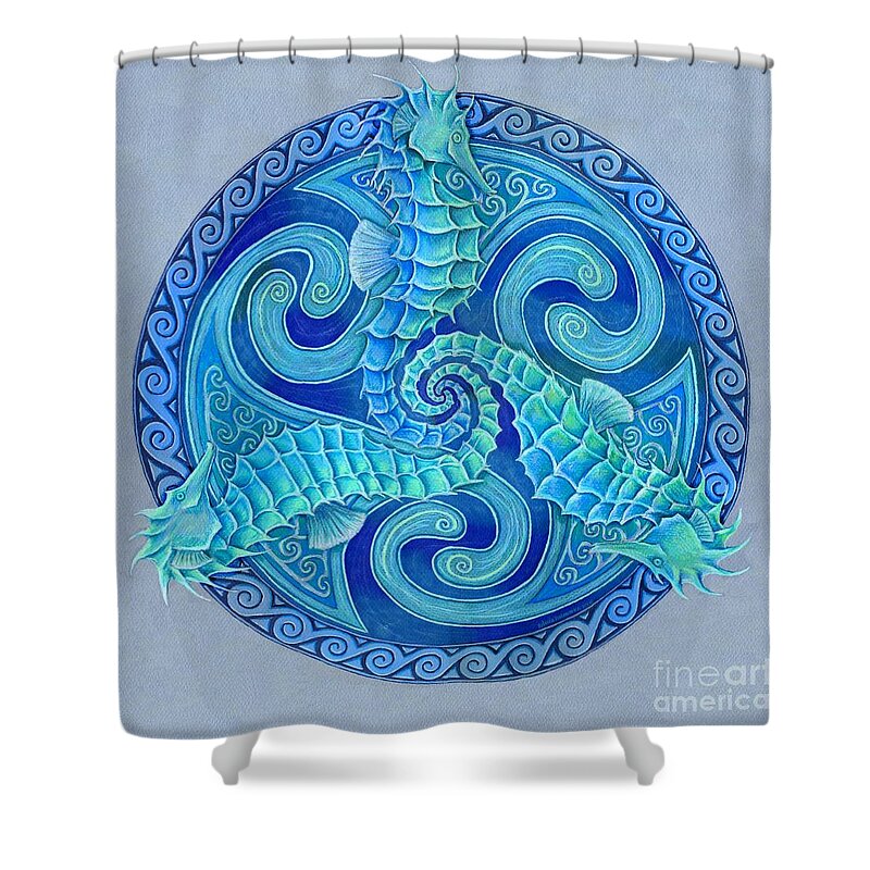 Seahorse Shower Curtain featuring the drawing Seahorse Triskele by Rebecca Wang