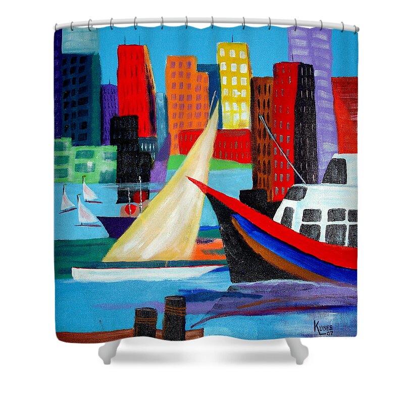 Ship Shower Curtain featuring the painting Seaport by Susan Kubes