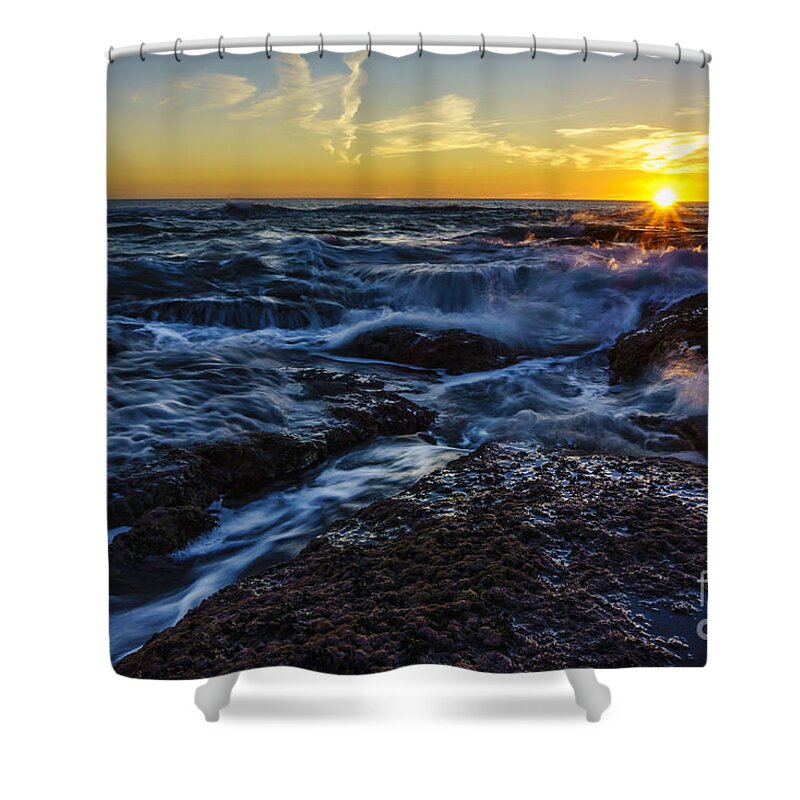 Andalucia Shower Curtain featuring the photograph Seascape at Sunset Cadiz Spain by Pablo Avanzini