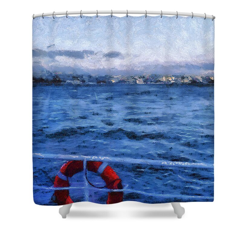 Painting Shower Curtain featuring the painting Seascape by Dimitar Hristov