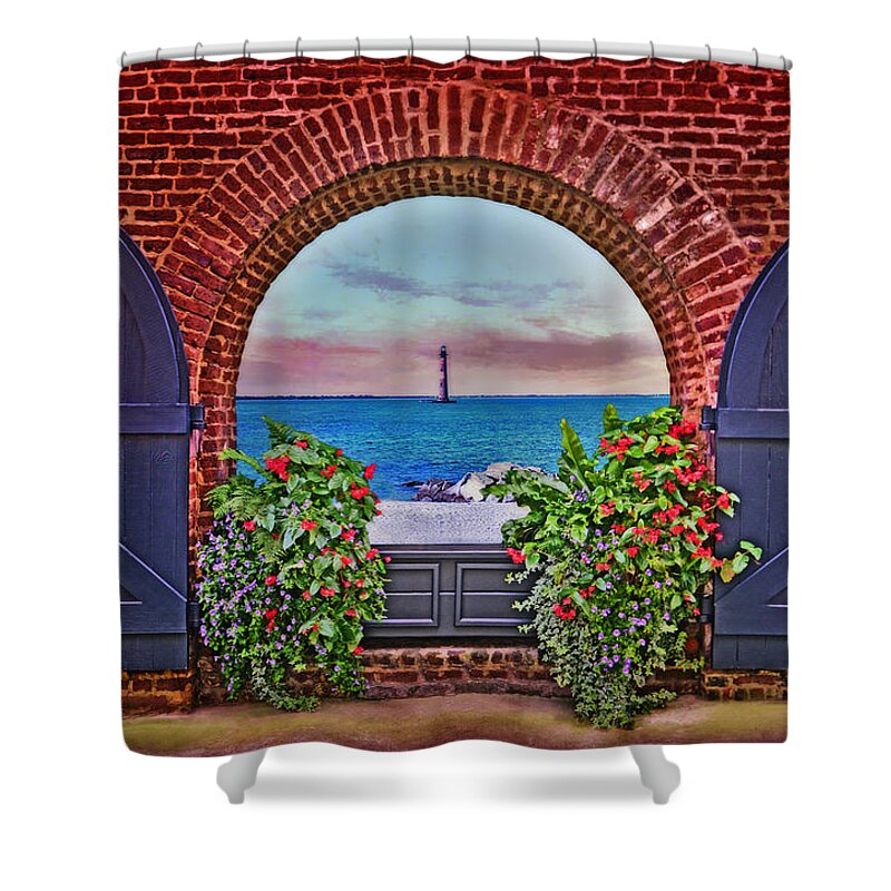 Light House Shower Curtain featuring the digital art Seascape by Lisa Lambert-Shank