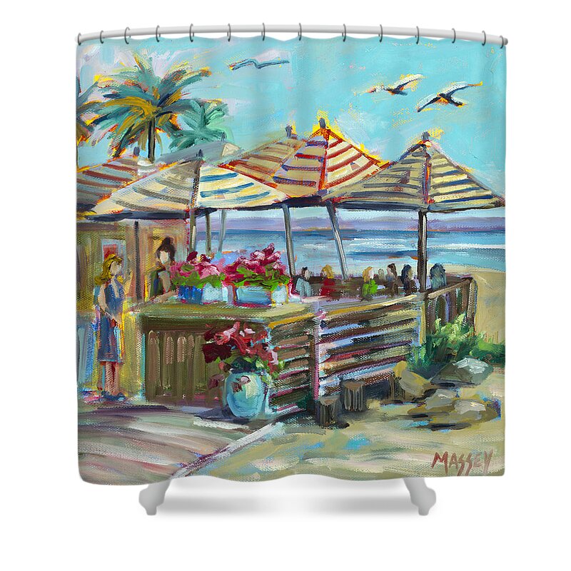 Capitola Shower Curtain featuring the painting Seaside Dining, plein air by Marie Massey