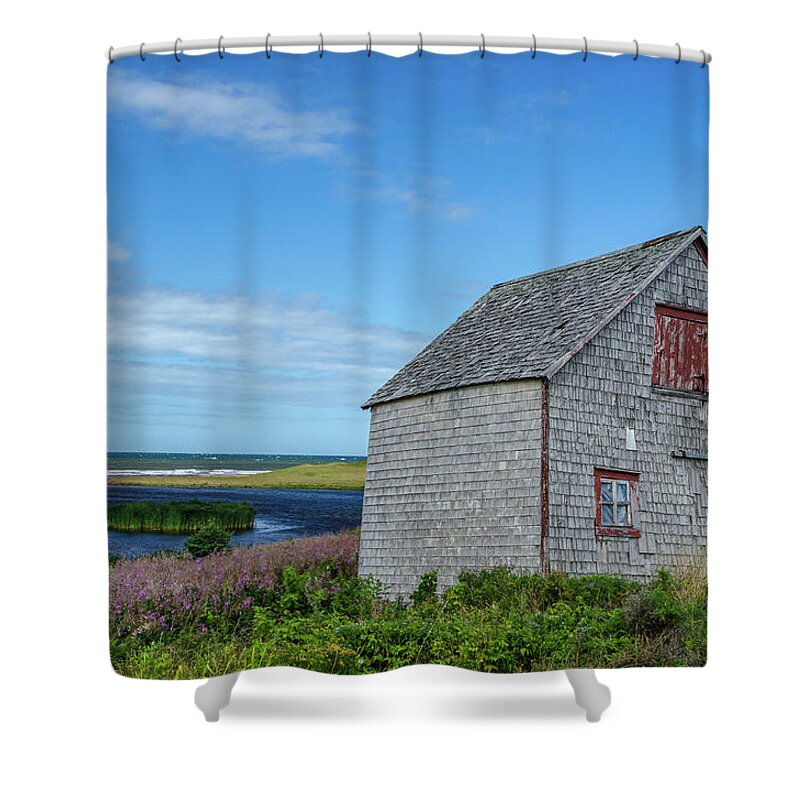 Prince Edward Island Shower Curtain featuring the photograph Seaside Ramshackle Barn by Douglas Wielfaert