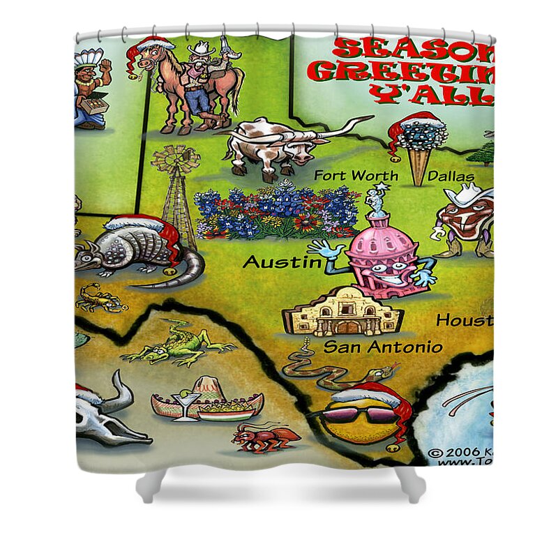Texas Shower Curtain featuring the greeting card Seasons Greeting Y by Kevin Middleton