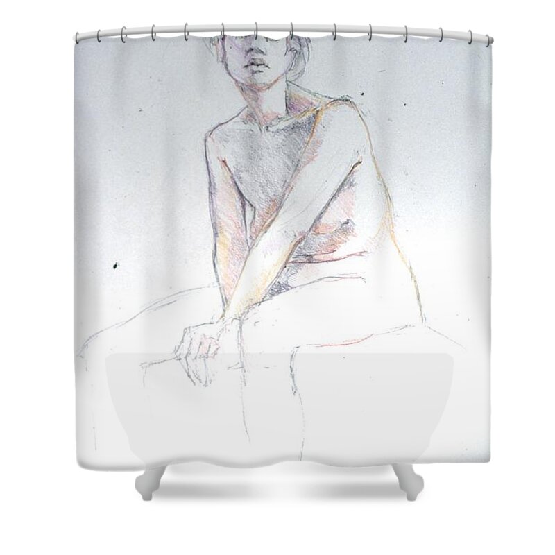 Full Figure Shower Curtain featuring the painting Seated Study 2 by Barbara Pease