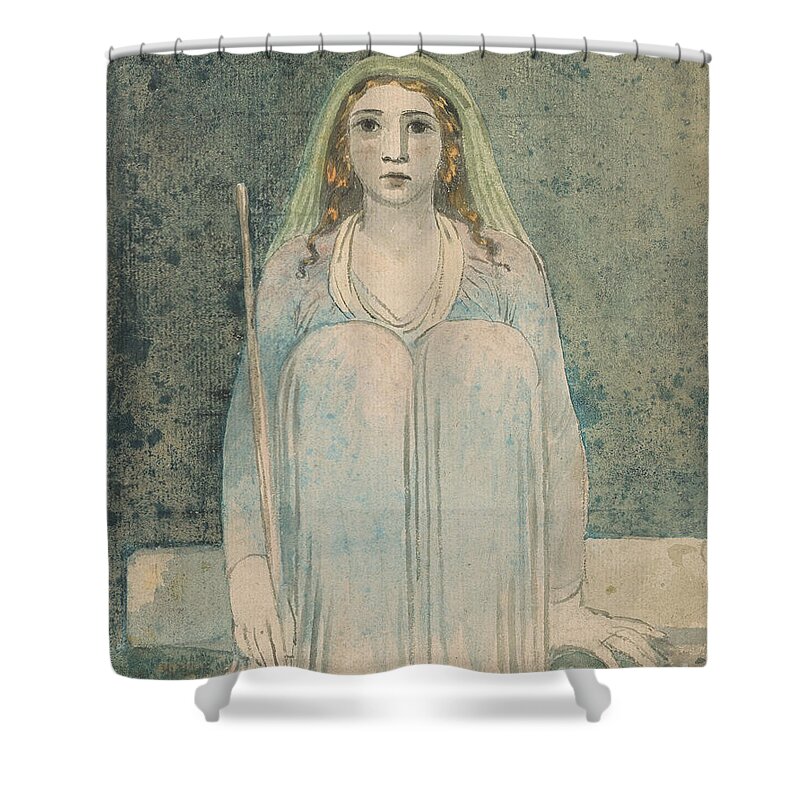 William Blake Shower Curtain featuring the painting Seated Woman Holding a Staff by MotionAge Designs