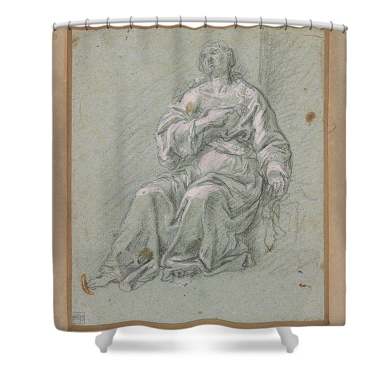 Sebastiano Conca 1680-1764 Seated Woman Shower Curtain featuring the painting Seated Woman by MotionAge Designs