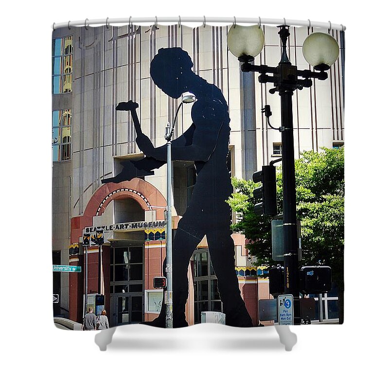 Man Hammering Shower Curtain featuring the photograph Seattle Art by Anne Sands