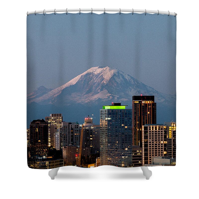 Shadows Shower Curtain featuring the photograph Seattle-Mt. Rainier in the Morning Light.2 by E Faithe Lester