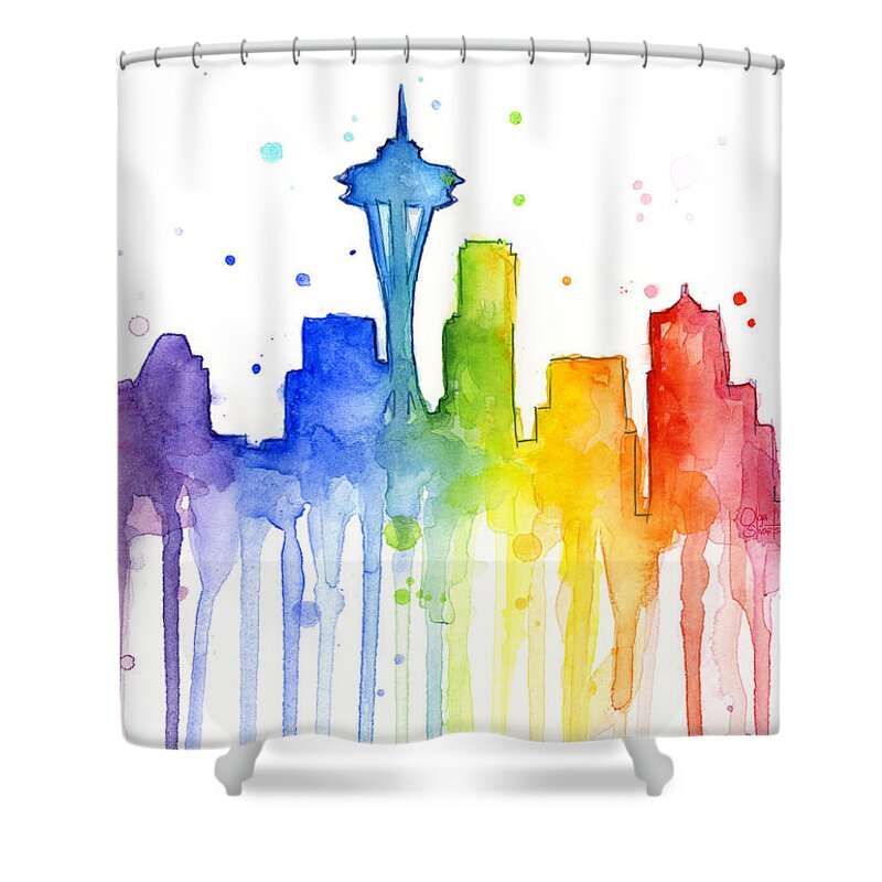 Watercolor Shower Curtain featuring the painting Seattle Rainbow Watercolor by Olga Shvartsur
