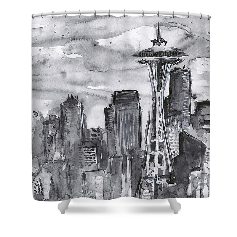 Seattle Shower Curtain featuring the painting Seattle Skyline Space Needle by Olga Shvartsur