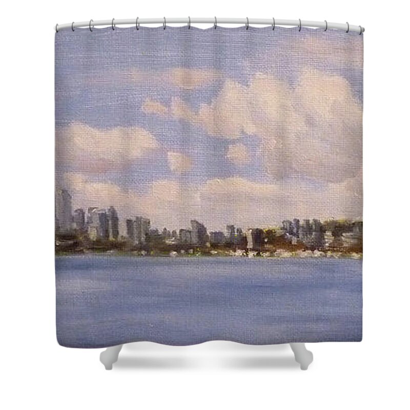 Seattle Shower Curtain featuring the painting Seattle Skyline by Stan Chraminski