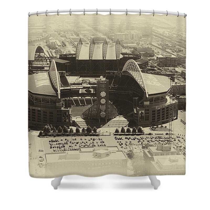 Yellowed Shower Curtain featuring the photograph Seattle Stadiums Old Yellow by Pelo Blanco Photo