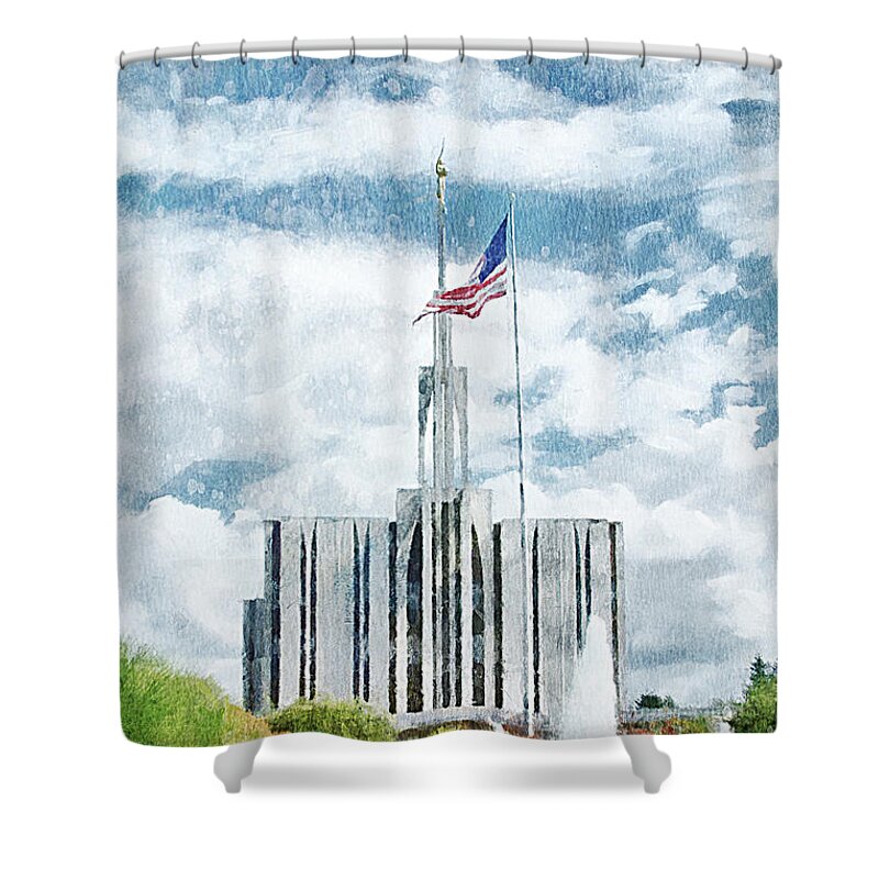 Temple Shower Curtain featuring the painting Seattle Temple 1 by Greg Collins