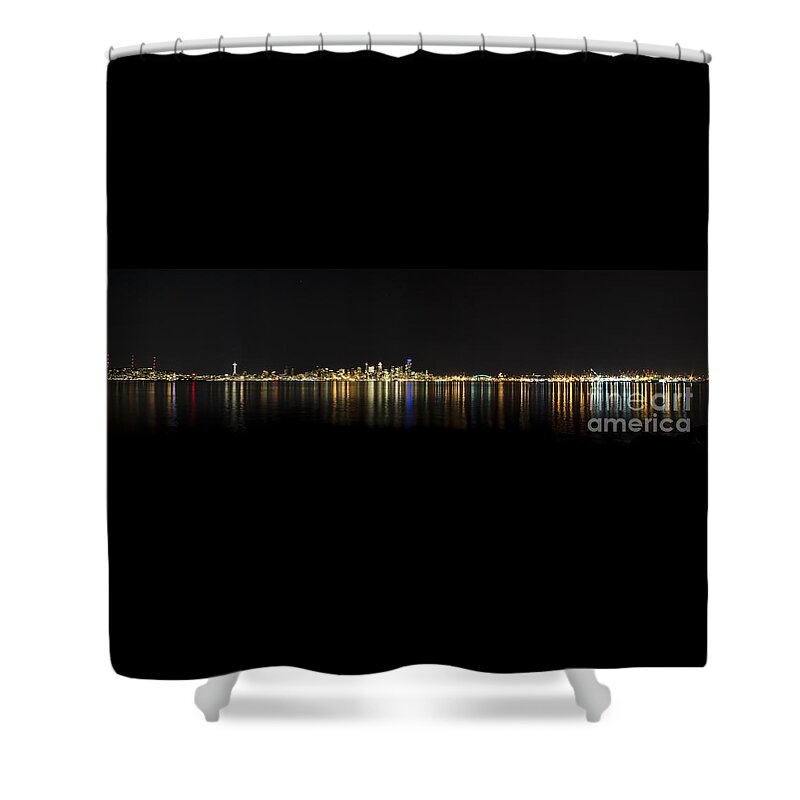Seattle Shower Curtain featuring the photograph Seattle Washington Skyline from Alki Seacrest Park at 10mm by Patrick Fennell