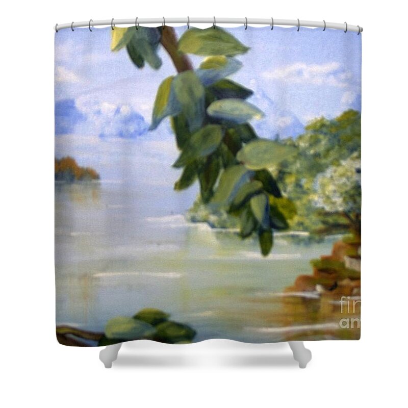 Landscape Shower Curtain featuring the painting Secret Paradise by Saundra Johnson