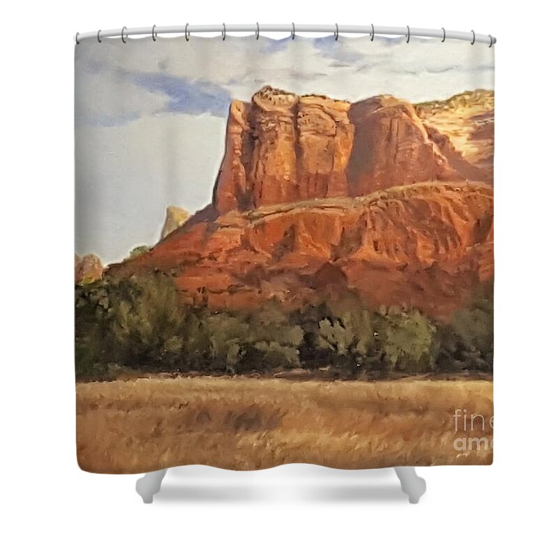 Arizona Landscape Shower Curtain featuring the painting Sedona Afternoon In May by Jessica Anne Thomas