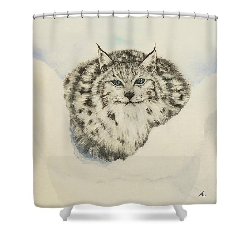 Lynx Shower Curtain featuring the painting Seer of the Unseen by Neslihan Ergul Colley