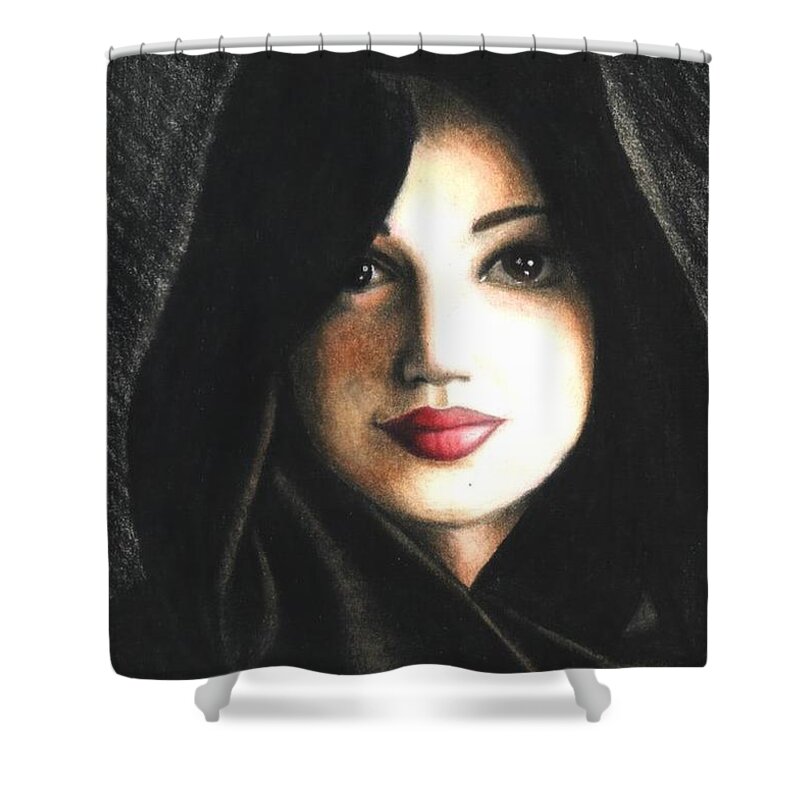 Portrait Shower Curtain featuring the drawing Self Portrait in Cape by Scarlett Royale
