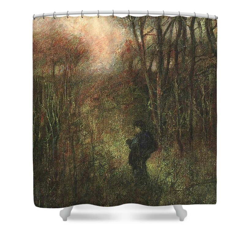Traveler Shower Curtain featuring the painting Self Portrait with Landscape by David Ladmore