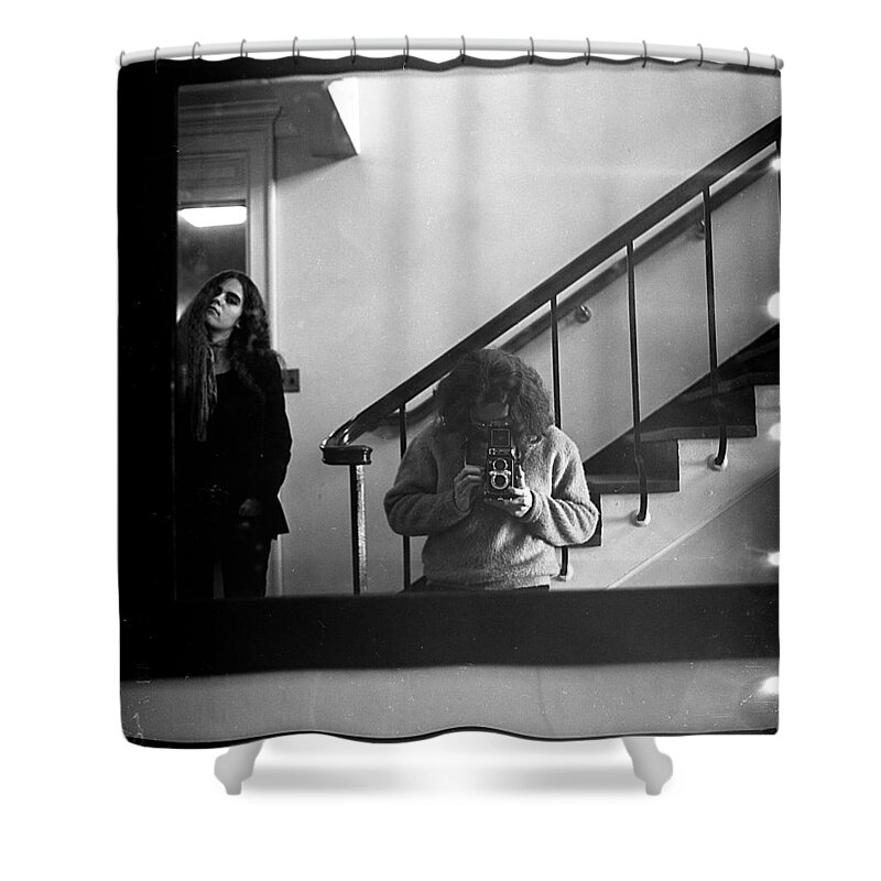 Self-portrait Shower Curtain featuring the photograph Self-Portrait, with Woman, in Mirror, Full Frame, 1972 by Jeremy Butler