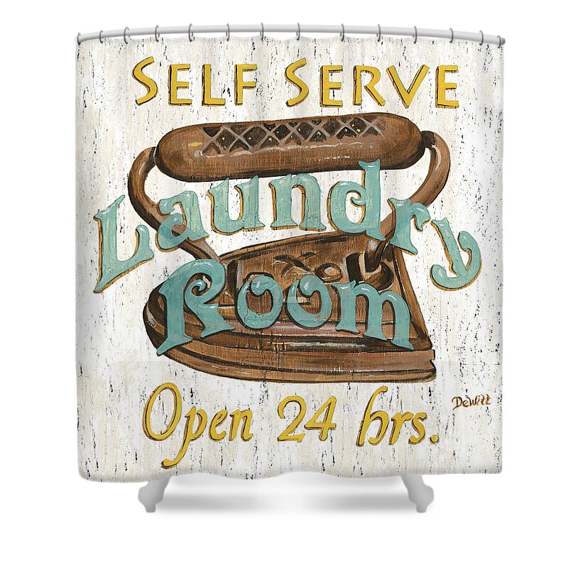 Iron Shower Curtain featuring the painting Self Serve Laundry by Debbie DeWitt