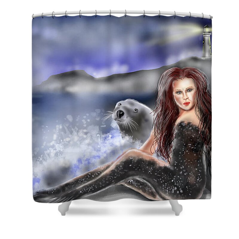 My Take On The Kelpies Of Scottish Legend Shower Curtain featuring the painting Selkie by Rob Hartman