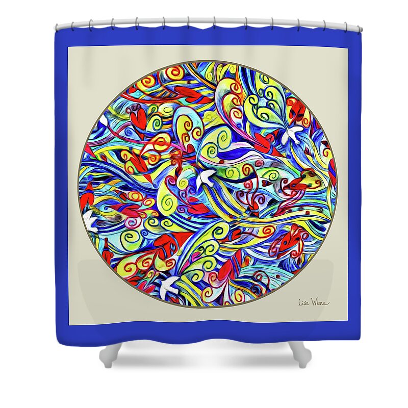 Lise Winne Shower Curtain featuring the digital art Semi Abstract Paintings Button by Lise Winne